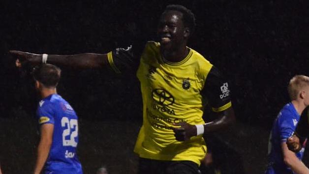 Bul Juach celebrates a goal for Heideberg United. Picture: Adrian G Designs