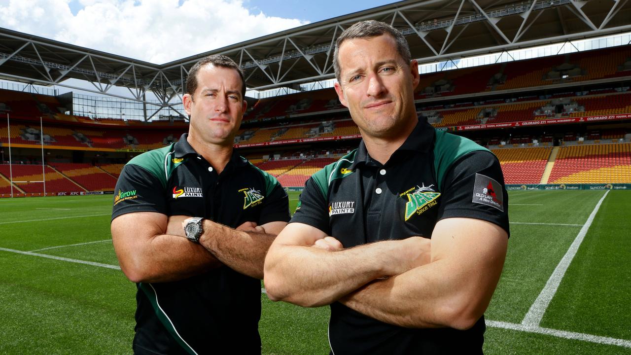 Jets coaches Shane and Ben Walker prepare for the 2015 Q Cup grand final. Picture: Darren England.