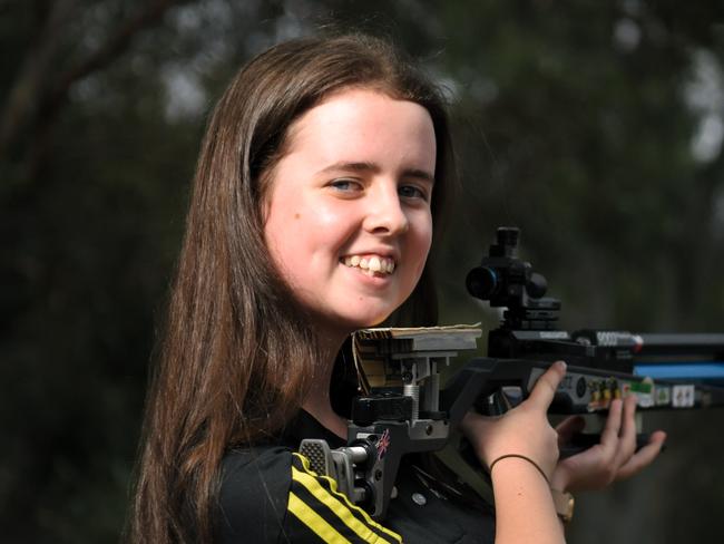 Tori Rossiter is just 16 but she's heading to the Commonwealth Games in April as part of the shooting team in Adelaide, Thursday, February 15, 2018. (AAP Image/Morgan Sette)