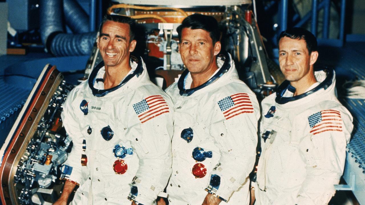 Members of the Apollo 7 crew — R Walter Cunningham, Walter Schirra and Donn F Eisele in 1968.