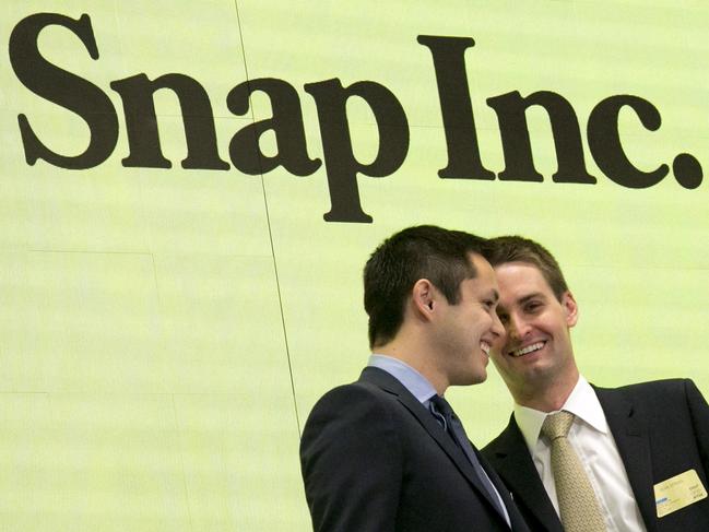 Snapchat co-founders Bobby Murphy, left, and CEO Evan Spiegel. Picture: AP