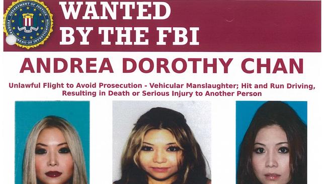 The FBI wanted poster detailing the allegations against Andrea Dorothy Chan Reyes. Picture: FBI