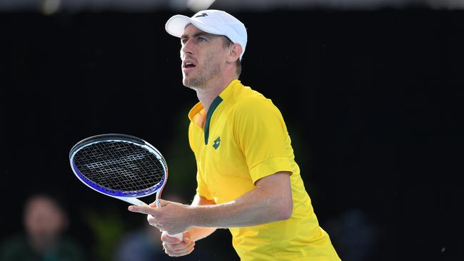 ADELAIDE, AUSTRALIA - MARCH 07: John Millman of Australia during the Davis Cup Qualifier singles match between John Millman of Australia and Thiago Monteiro of Brazil at Memorial Drive on March 07, 2020 in Adelaide, Australia. (Photo by Mark Brake/Getty Images)