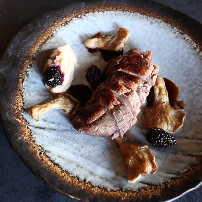 Sous vide duck breast, oyster mushroom, mulberry soy sauce at IKU in Burleigh. Photograph: Jason O'Brien