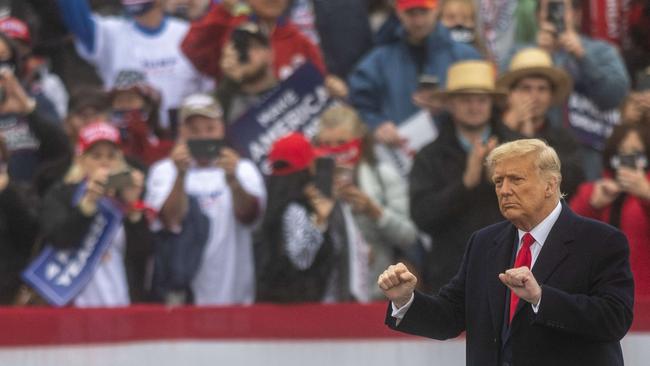 Disco Donald gets his YMCA groove on at a rally in Pennsylvania. Picture: Mark Makela/Getty Images