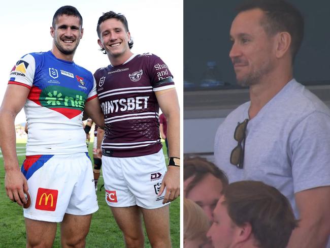 Matthew Johns is a proud dad after his sons played against each other for the first time. Photo: Getty Images and Fox Sports