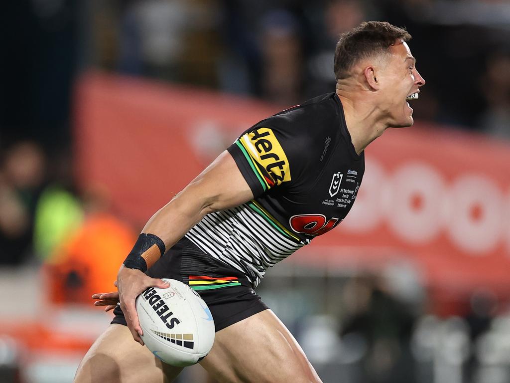 Scott Sorensen goes over for Penrith’s third try. Picture: Cameron Spencer/Getty