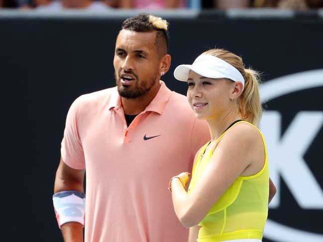 Nick Kyrgios and Amanda Anisimova at the 2020 Australian Open in Melbourne.