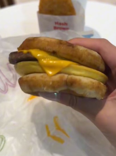 It's essentially a McMuffin with hot cakes. Picture: TikTok/@littlemissfion