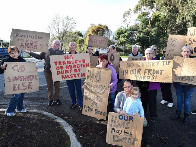 People who live near the tip protesting over the permit application. Picture: Steve Tanner