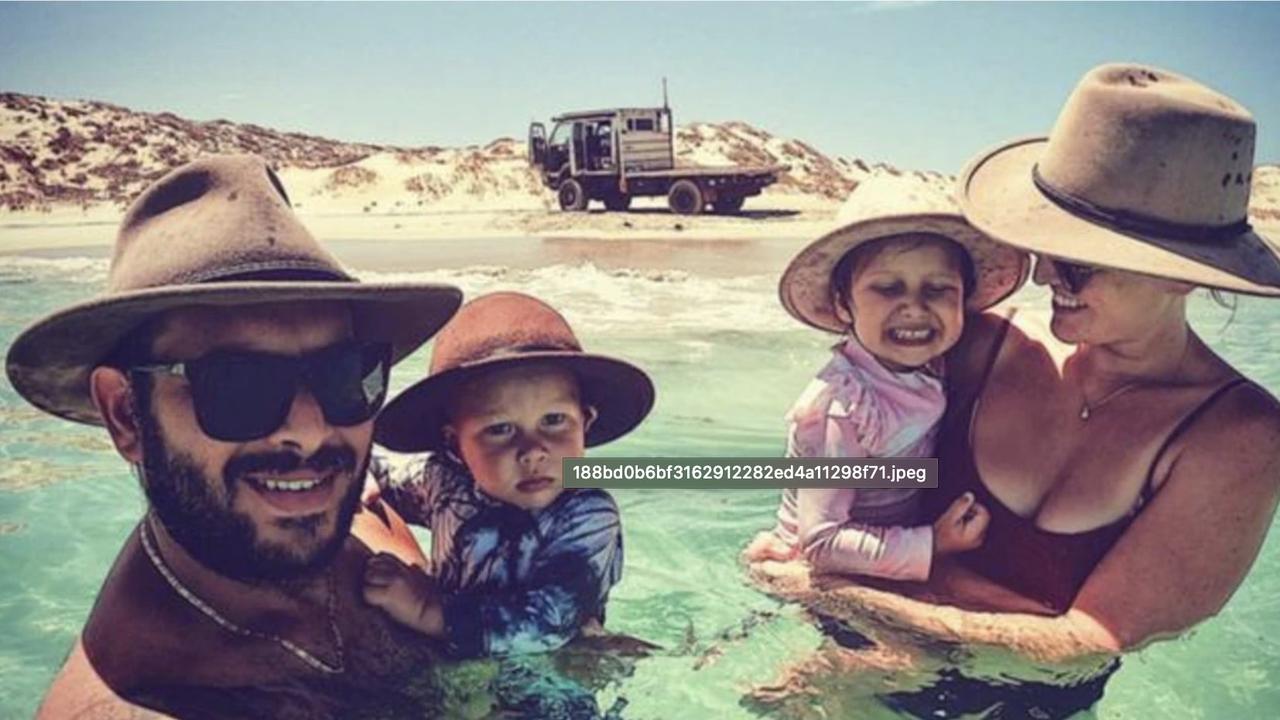 Couple stranded in SA outback: Orios and Lindsey Zavros, his wife Lindsey and children Zoe and Zane.