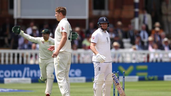 Alex Carey of Australia stumps Jonny Bairstow of England.