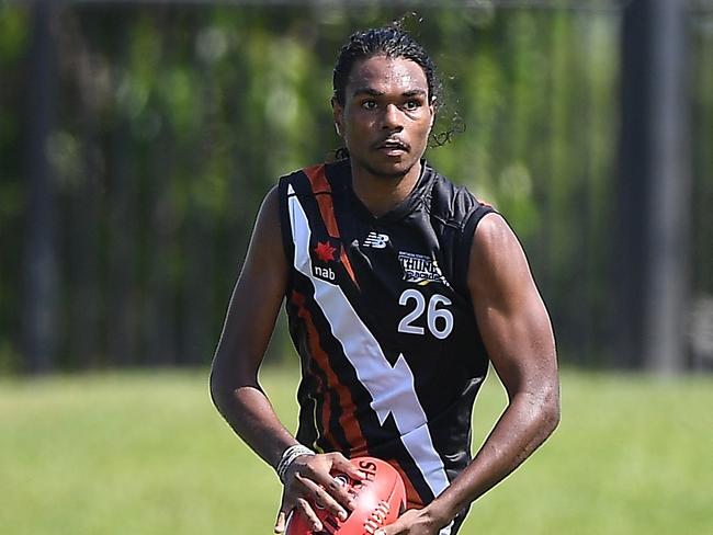 Johnston playing for NT Thunder against Geelong Falcons in Darwin. Picture: Felicity Elliott/AFL Photos via Getty Images.