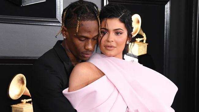 LOS ANGELES, CALIFORNIA - FEBRUARY 10: Travis Scott and Kylie Jenner attend the 61st Annual GRAMMY Awards at Staples Center on February 10, 2019 in Los Angeles, California. (Photo by Jon Kopaloff/Getty Images)