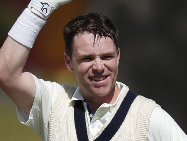 MELBOURNE, AUSTRALIA - OCTOBER 08: Marcus Harris of Victoria celebrates making a century during the Sheffield Shield match between Victoria and Tasmania at CitiPower Centre, on October 08, 2024, in Melbourne, Australia. (Photo by Daniel Pockett/Getty Images)