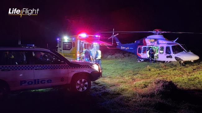 The man in his 30s was flown to Princess Alexandria Hospital in a serious condition. Photo/RACQ Lifeflight