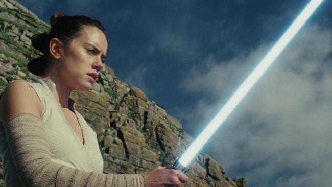 This image released by Lucasfilm shows Daisy Ridley as Rey in Star Wars: The Last Jedi.