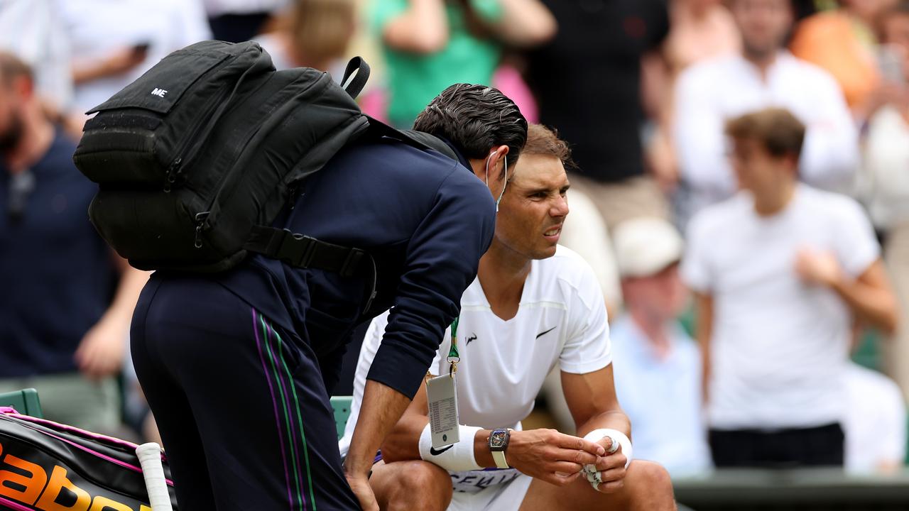 Nadal during a medical time-out. Photo by Clive Brunskill/Getty Images