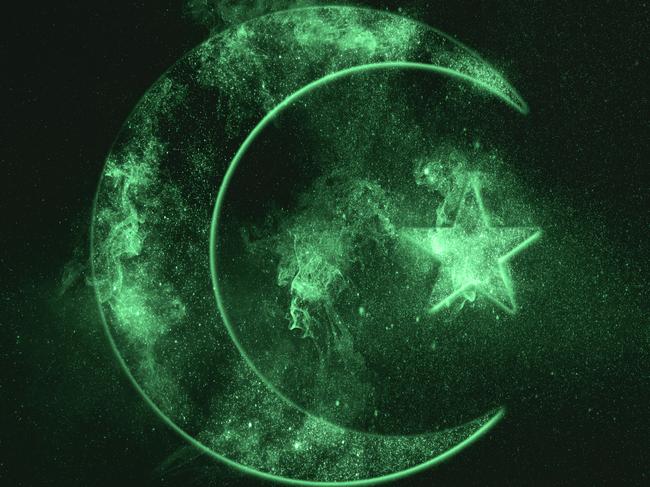 Symbol of Islam. Star and crescent moon. Green symbol