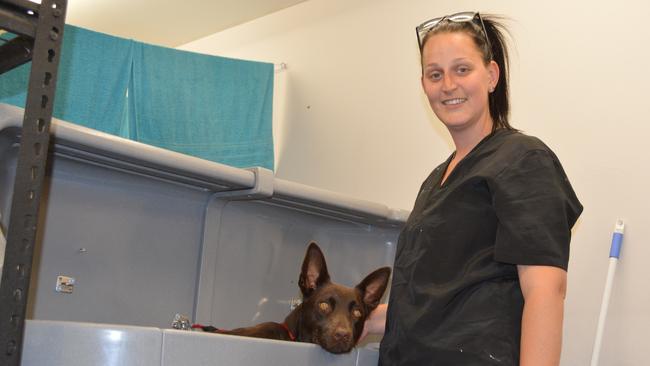 Michelle Burnham and her pup take a bath at new Warwick groomers Pawz R Us.
