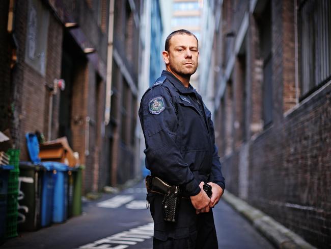 Senior Constable Nathan Trueman is driving a Raptor-led program to stop school students considering life as a bikie. Photo: Sam Ruttyn