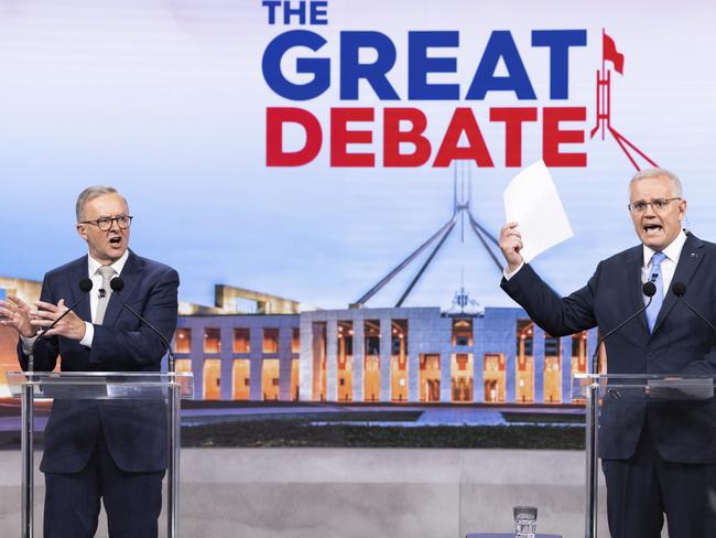 Things get heated between Opposition leader Anthony Albanese and Prime Minister Scott Morrison. Picture: Alex Ellinghausen – Pool/Getty Images