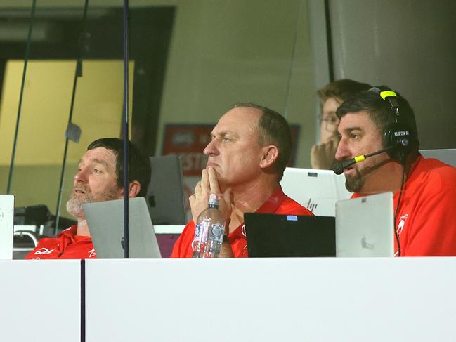 John Longmire and the Sydney coaches box was stunned. Picture: Sarah Reed/AFL Photos