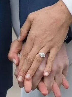 Meghan Markle's ring without the upgrade in 2017. Picture: Getty Images