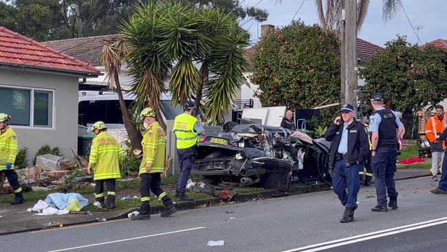 Emergency services at the scene of the Beverly Hills crash. Picture: TNV