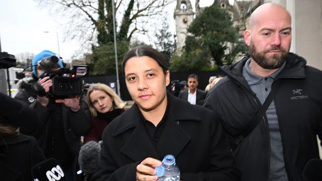 Sam Kerr arrives outside the Crown Court ahead of her trial on February 3. Photo by Leon Neal/Getty Images.