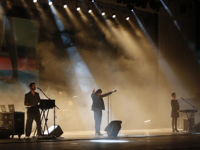 Rocking out ... Slovenian rock band Laibach performs in Pyongyang, North Korea. Picture: AP Photo/Dita Alangkara