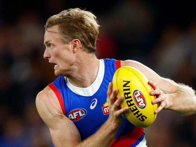 MELBOURNE, AUSTRALIA - MARCH 30: Alex Keath of the Bulldogs in action during the 2023 AFL Round 03 match between the Western Bulldogs and the Brisbane Lions at Marvel Stadium on March 30, 2023 in Melbourne, Australia. (Photo by Michael Willson/AFL Photos via Getty Images)