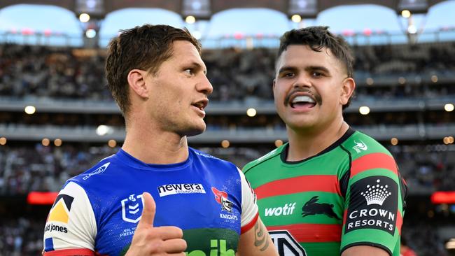 (L-R) Kalyn Ponga and Latrell Mitchell.