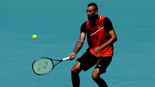 Nick Kyrgios during the Miami Open at Hard Rock Stadium on March 29. (Photo by Matthew Stockman/Getty Images)