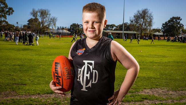 Marley at his last football game on Sunday, before he underwent surgery. Picture: Tom Huntley