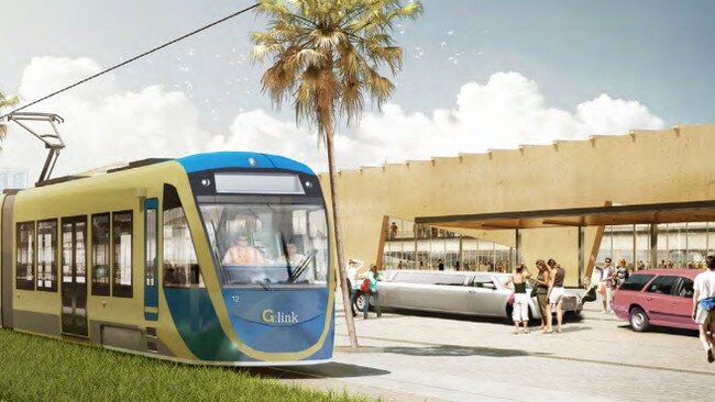 Light rail arriving at Coolangatta terminal at the Gold Coast Airport - designs from a master plan for the precinct.