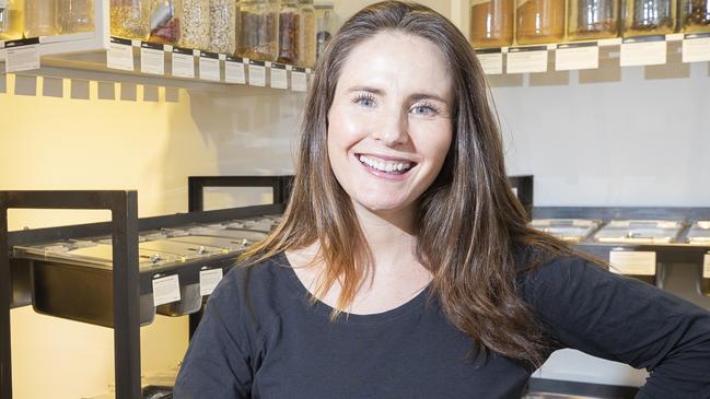 Millie Pardoe from Collide Wholefood store on Criterion St, Hobart. They waste as little as possible, all their scraps are composted. Picture: RICHARD JUPE