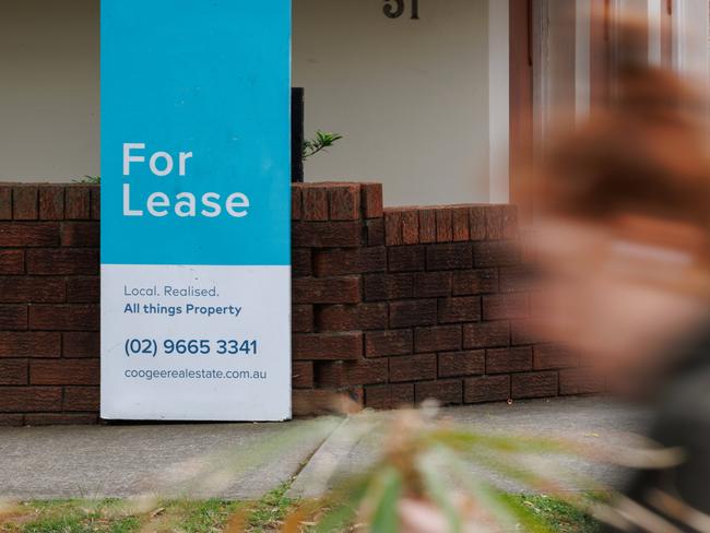 SYDNEY, AUSTRALIA - NewsWire Photos, October 08 2024. GENERIC. Realestate, housing, property, signage. Rental / for lease sign outside apartment building in Randwick. Picture: NewsWire / Max Mason-Hubers