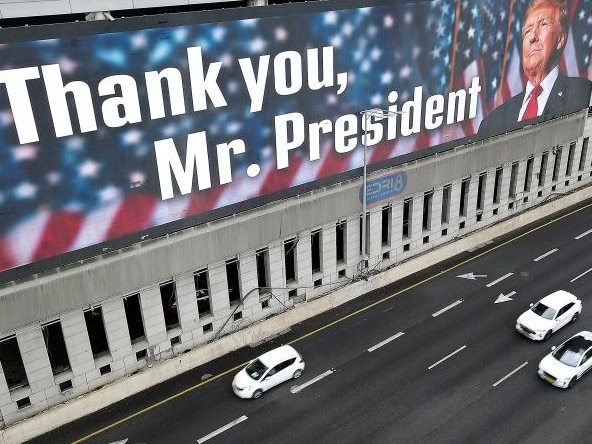 A billboard in Tel Aviv displays a message for President Donaod Trump. Picture: Jack Guez/AFP/Getty Images