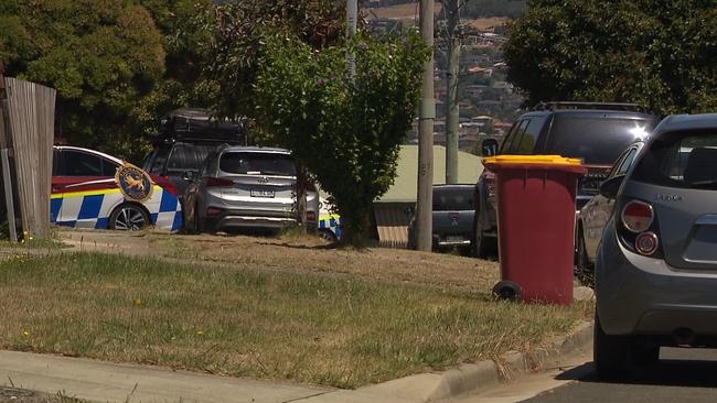 Police vehicles parked on the street. Picture: Channel 7 Tasmania