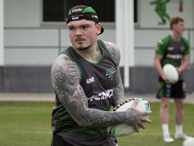 English Blackhawks recruit Robbie Storey during the 2025 Queensland Cup pre-season. Picture: Nathan Ferguson / Blackhawks Media