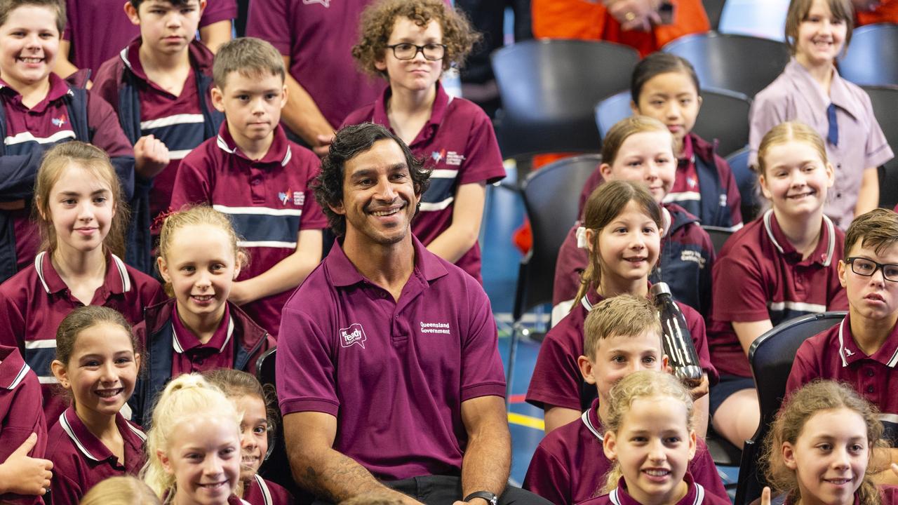 Get Ready Queensland and rugby league legend Johnathan Thurston at Mary MacKillop Catholic College, Thursday, December 2, 2021. Picture: Kevin Farmer