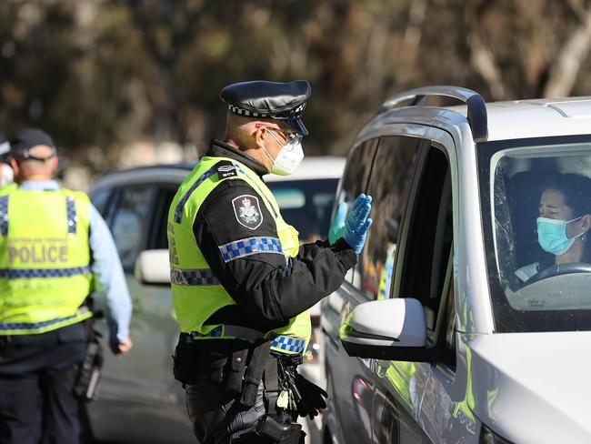 Police have been patrolling the NSW-ACT border performing random Covid-19 checks since Canberra entered lockdown on August 12. Picture: Newswire/Gary Ramage