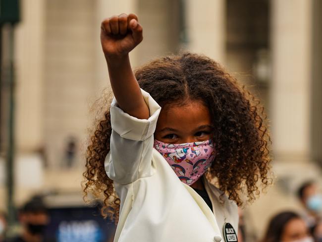 A girl in Foley Square to commemorate the anniversary of George Floyd's death in New York City. Picture: Getty Images/AFP