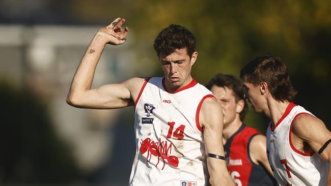 COBURG, AUSTRALIA - MAY 13: Brandon Ryan of the Bullants kicks the ball during the round eight VFL match between Coburg and Northern Bullants at Piranha Park on May 13, 2023 in Coburg, Australia. (Photo by Daniel Pockett/AFL Photos/via Getty Images)