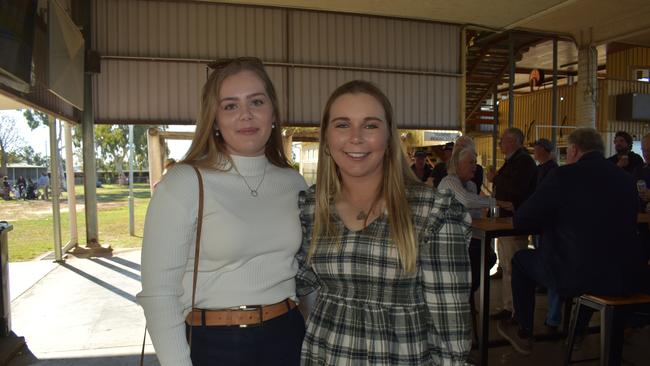 Charly and Brooke at the Roma Rugby Races at Bassett Park on Saturday June 24, 2023. Picture: Chloe Cufflin.