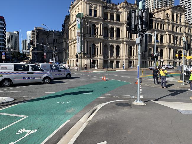 Police at the scene of the pedestrian accident. Picture: Patrick Billings