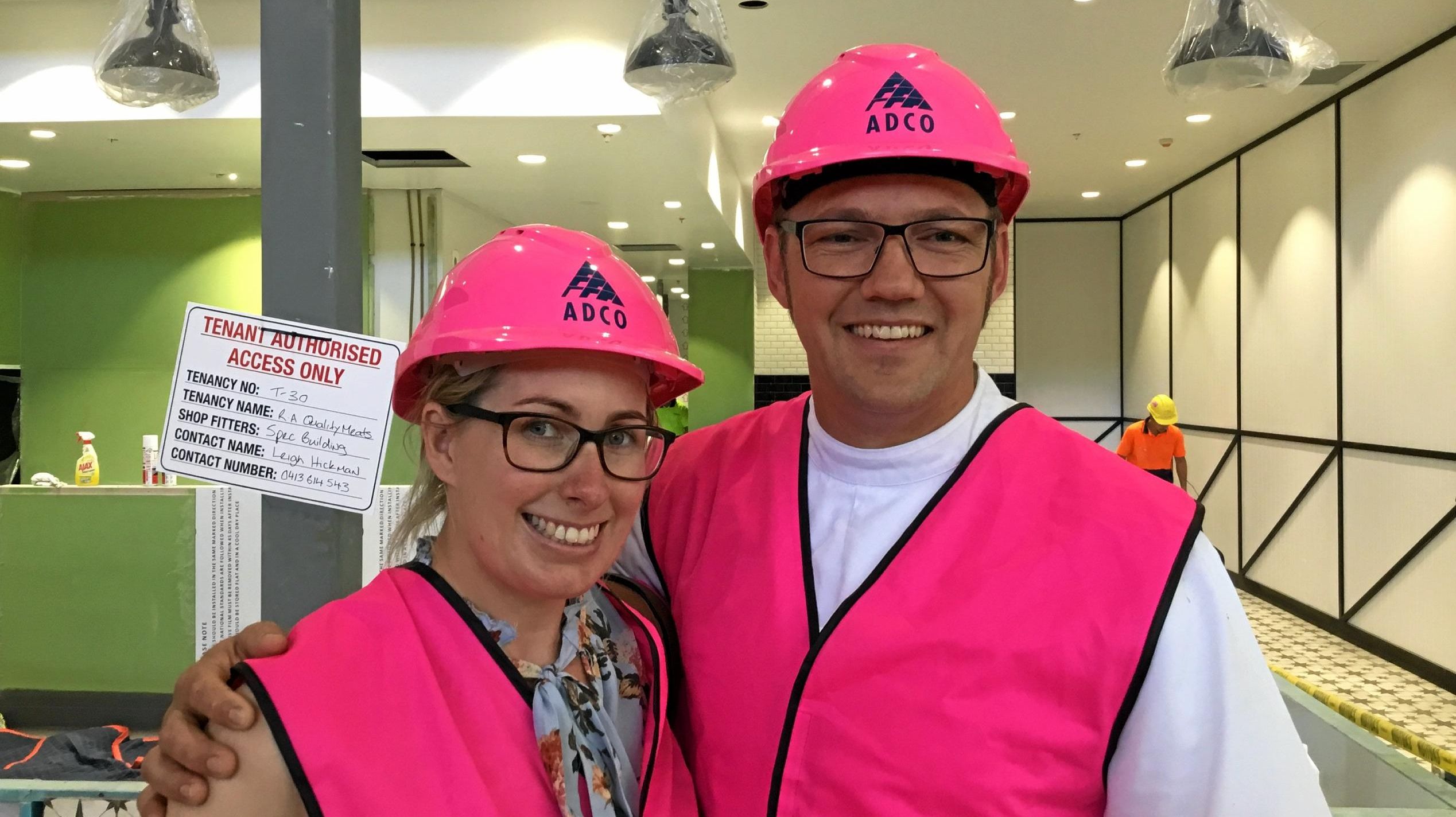 Rick and Kristy Allchurch of RA Quality Meats inspect the fit-out of the new Stockland Birtinya Shopping Centre.? Picture: Erle Levey