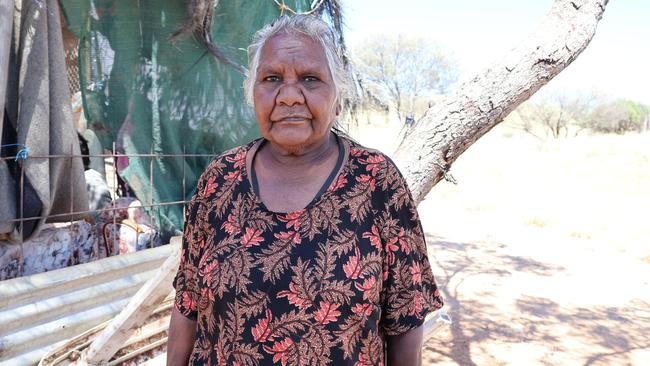 Elder Felicity Hayes in her community of White Gate on the outskirts of Alice Springs. Picture: Riley Walter