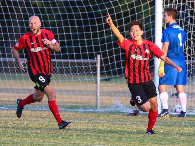 Burleigh’s Yuto Hayamizu scored a goal before being sent off against Broadbeach on Friday night.